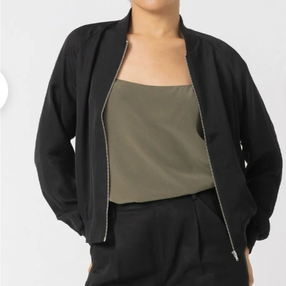 GRANA washable silk bomber jacket in black, size M